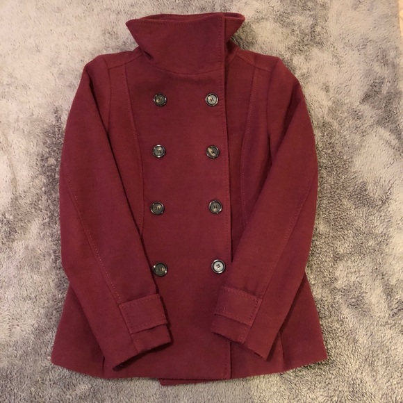 wine colored peacoat